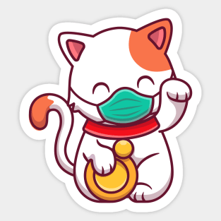 Cute Lucky Cat Wearing Mask Sticker